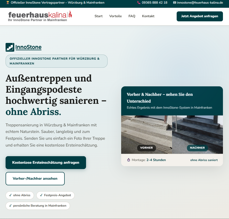 Webdesign-Referenz Mainfranken: InnoStone – Treppensanierung
