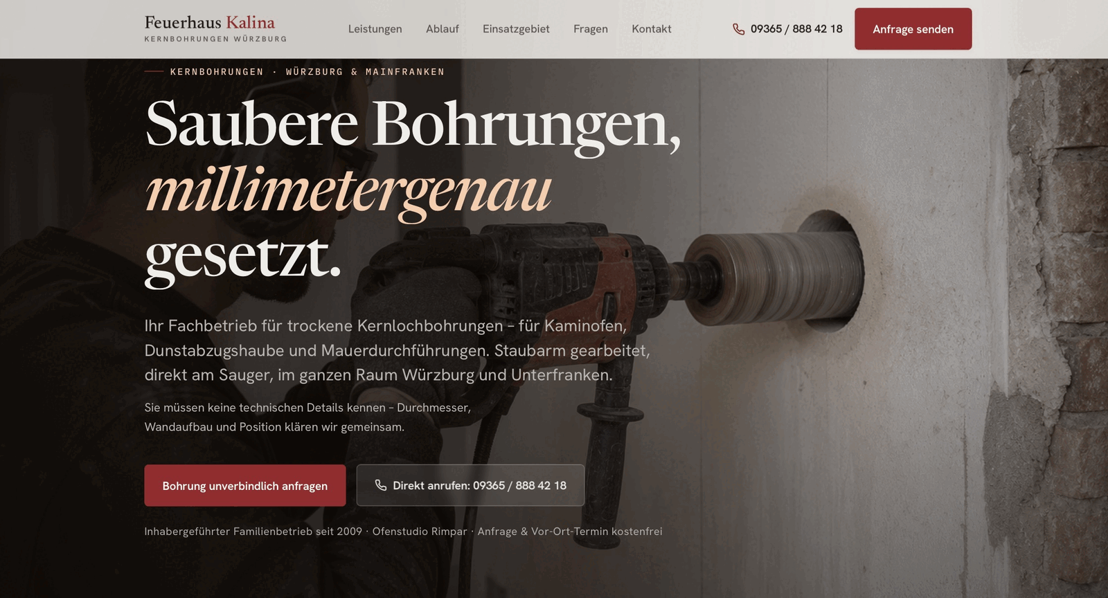 Webdesign-Referenz Würzburg: Kernbohrung Würzburg – trockene Kernbohrungen in Mainfranken