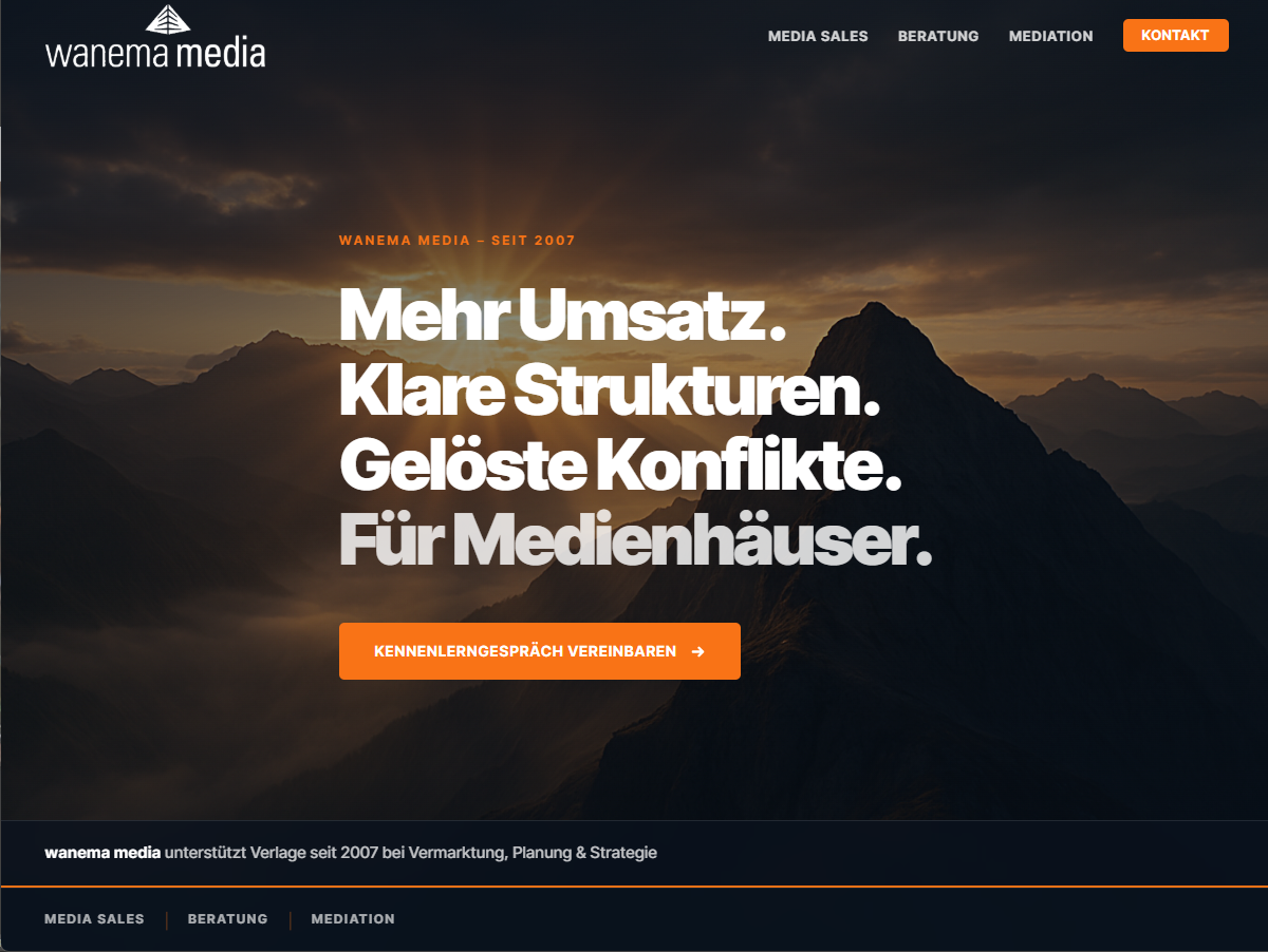 Webdesign-Referenz B2B: wanema media – Beratung für Medienhäuser seit 2007